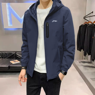 李宁冲锋衣秋冬季 休闲防水加绒连帽外套防风运动上衣AFDSC09 男士