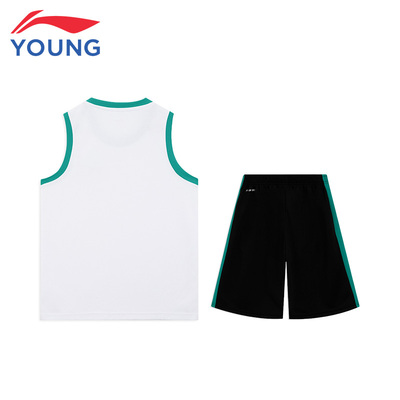 李宁儿童男大童篮球衣夏季速干吸汗透气运动训练两件套装YATS007