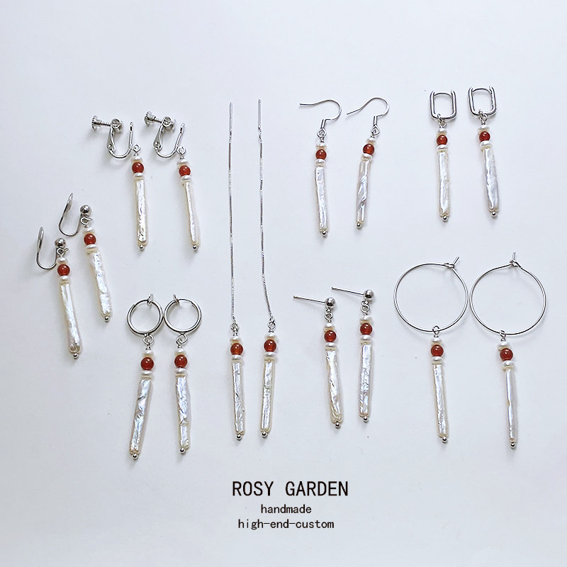 天然珍珠耳环女红色玛瑙个性新年复古风耳环耳圈新中式无耳洞耳夹,饰品/流行首饰/时尚饰品新,耳夹,淘宝优惠券,粉丝福利购,淘宝优惠卷