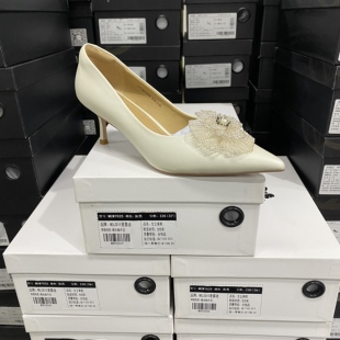 春季 LENGYUE专柜正品 织物轻奢珠花高跟单鞋 1816米白 新款