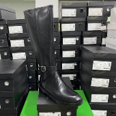 专柜正品 牛皮拼接显瘦气质侧拉链绑带平底不过膝高筒骑士靴JQA