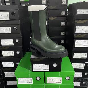 美国设计师买手高奢品牌K牛皮英伦风厚底长筒烟管靴4144墨绿色