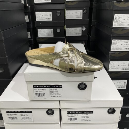 春季新款专柜正品K羊皮舒适坡跟包头后空半托J7A金色