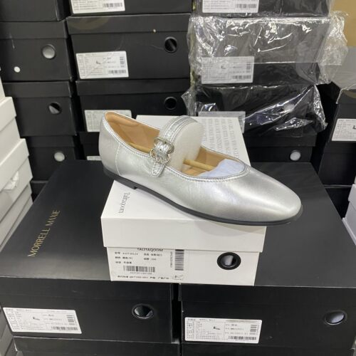 意大利轻奢专柜正品羊皮法式复古一字带软面玛丽珍平底鞋0111银色