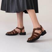 意大利轻奢专柜正品 镂空牛皮凉鞋 1552棕色
