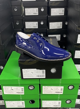 美国设计师买手高奢品牌牛皮免系带一脚蹬高定切尔西单鞋3077蓝色