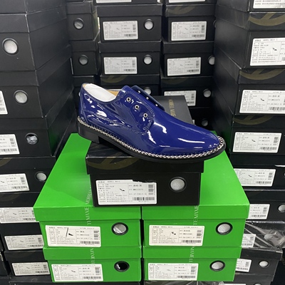 美国设计师买手高奢品牌牛皮免系带一脚蹬高定切尔西单鞋3077蓝色