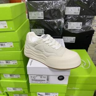 意大利轻奢专柜正品撤柜波浪底充棉烫钻百搭系带休闲鞋4318米白色