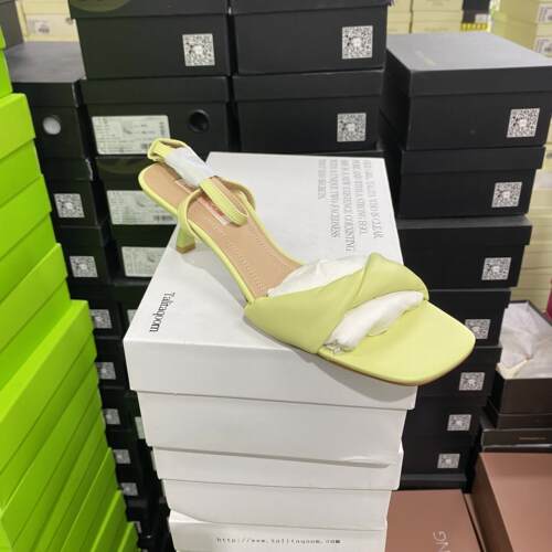 意大利轻奢专柜正品F交叉拼接羊皮凉鞋6202绿色