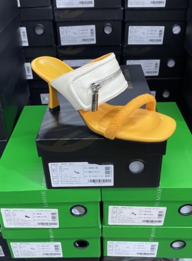 美国设计师买手高奢品牌D羊皮拼接时尚魔术贴高跟凉鞋2139米色橙