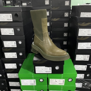 美国设计师买手高奢品牌英伦风牛皮厚底复古百搭短靴4066军绿色