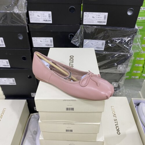 LS专柜正品H蝴蝶结带钻平底单鞋113A淡粉色