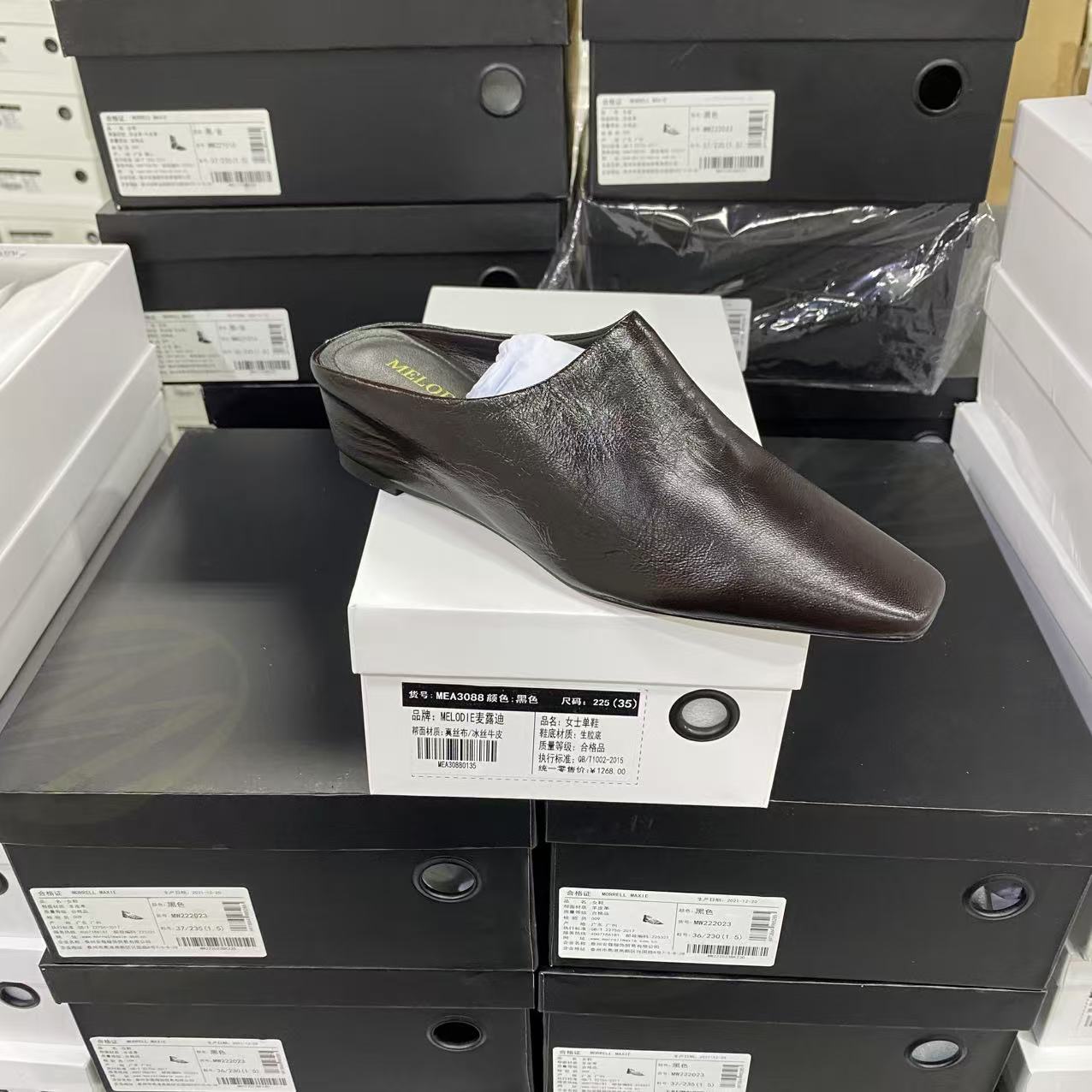 实体专柜意大利设计师轻奢品牌G羊皮光板经典方头半拖6188咖啡色