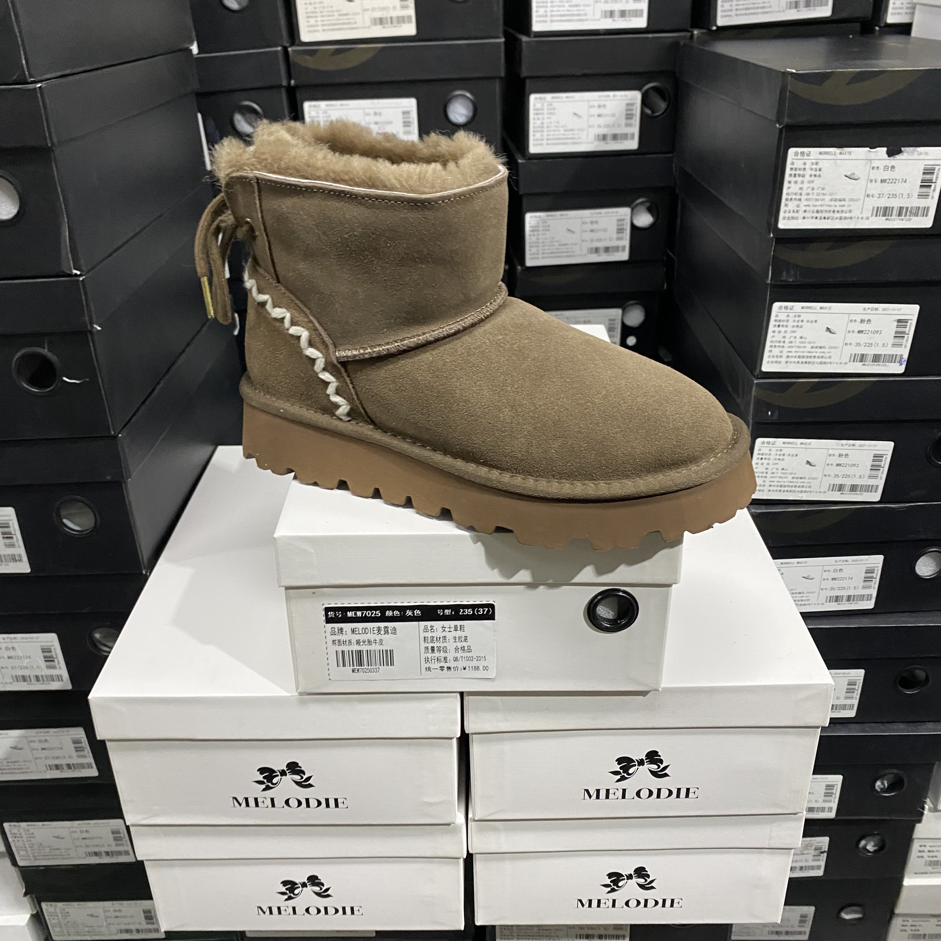 实体专柜意大利设计师轻奢品牌F牛皮羊毛厚底雪地靴3987可可色