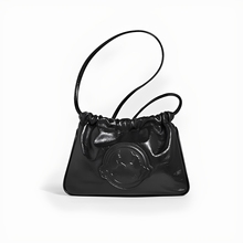 意大利品牌专柜正品牛皮柔软抽绳单肩斜跨包包高价质感0774黑色