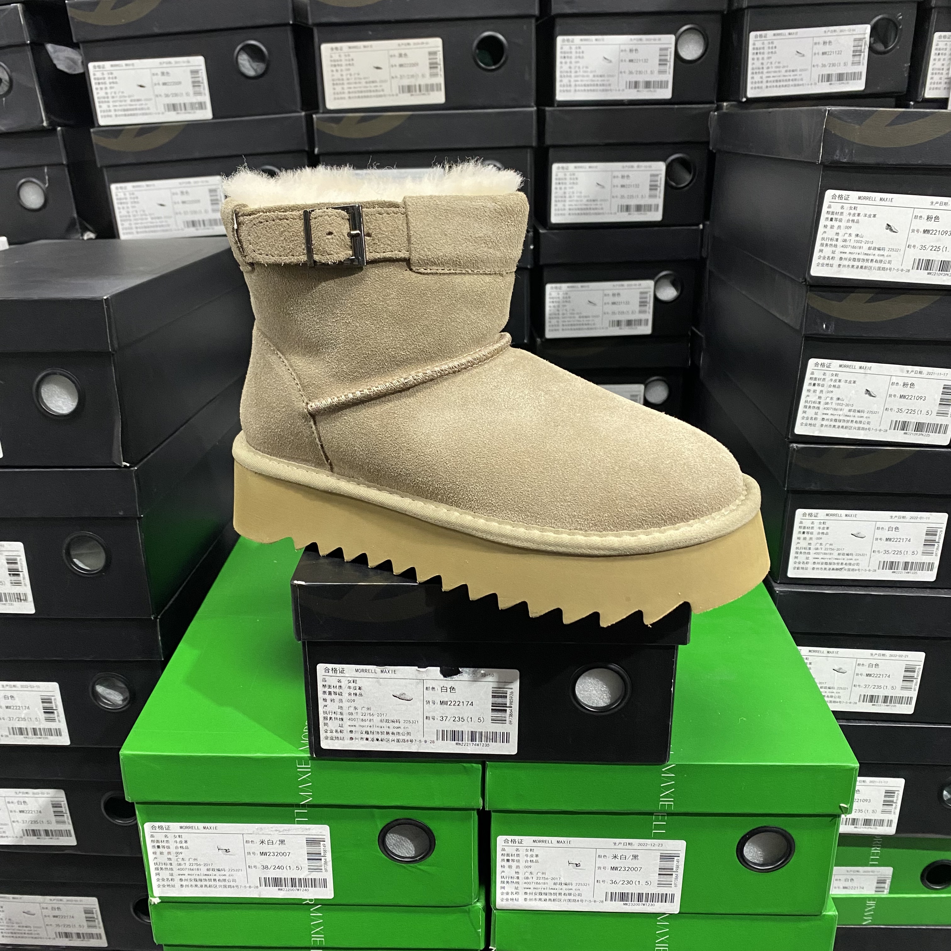 实体专柜意大利设计师轻奢品牌冬季牛皮羊毛保暖雪地靴8522烟草