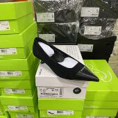 意大利轻奢G专柜正品 撤柜小羊皮拼接小牛皮尖头低跟单鞋 7806黑色