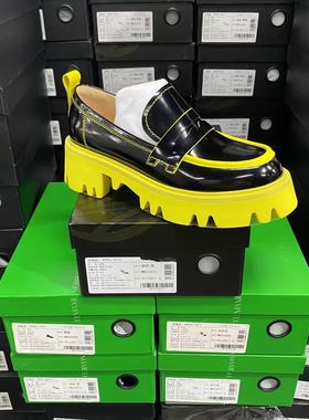 美国设计师买手高奢品牌M牛皮厚底一脚蹬时尚拼色乐福鞋1135黑色