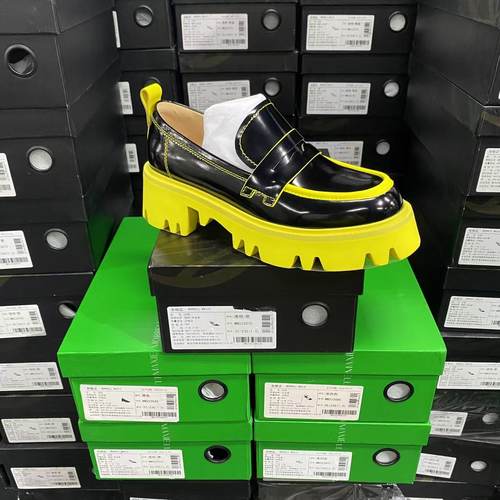 美国设计师买手高奢品牌M牛皮厚底一脚蹬时尚拼色乐福鞋1135黑色