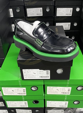 美国设计师买手高奢品牌K拼双色方头牛皮平底乐福女单鞋1175黑色