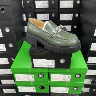 美国设计师买手高奢品牌N牛皮粗跟百搭水钻浅口乐福单鞋 3063绿色