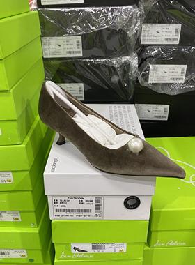 意大利轻奢专柜正品撤柜绒面气质珍珠装饰高跟鞋单鞋3136