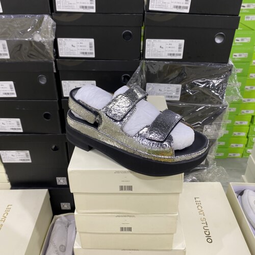 LS专柜正品I小香风魔术贴凉鞋0029银色