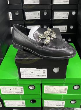 美国设计师买手高奢品牌M牛皮水钻装饰舒适百搭乐福单鞋3046黑色