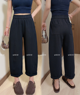 新款 哈伦裤 松紧腰宽松九分萝卜裤 藏青色休闲裤 女款 十米田1699春季