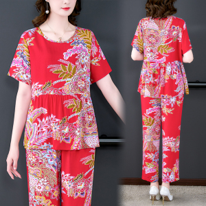 2024夏季新款大码宽松洋气人造棉两件套时尚外穿家居服棉绸套装女