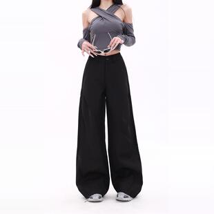 时尚西装休闲裤女秋冬垂感黑色低腰辣妹长裤宽松百搭阔腿喇叭裤子