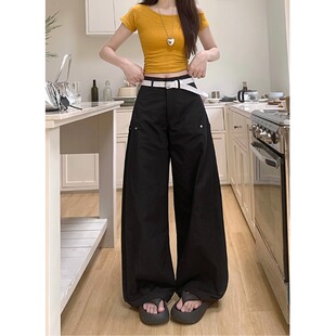 复古辣妹黑色长裤工装休闲裤女秋季2025新款时尚宽松阔腿裤拖地裤