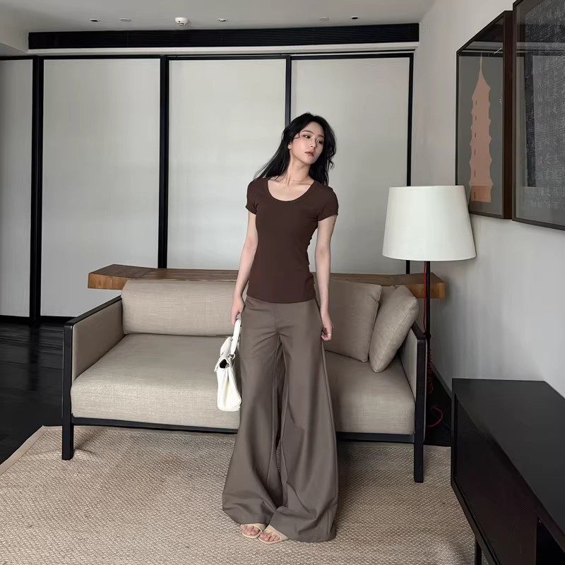高级感垂感毛边低腰休闲裤女装春季咖色西装长裤宽松阔腿拖地裤子,女装/女士精品,休闲裤,淘宝优惠券,粉丝福利购,淘宝优惠卷