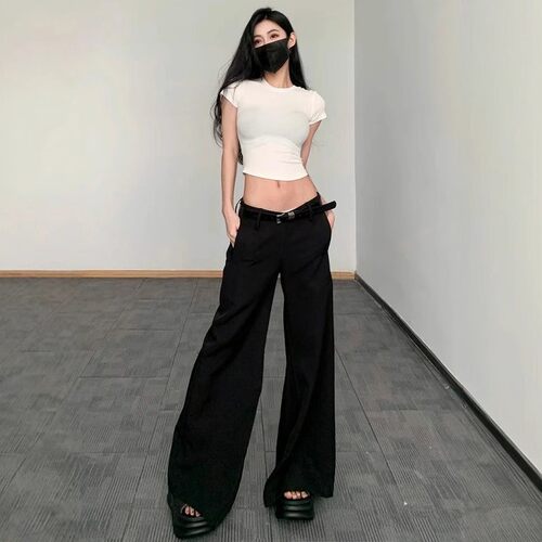 辣妹百搭低腰裤子黑色长裤休闲裤