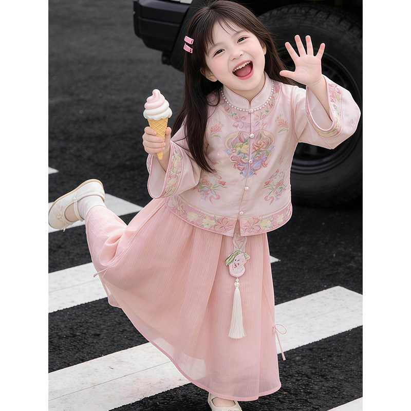 汉服女童2026新款儿童新中式唐装明制中秋节长袖套装中国风秋装图片