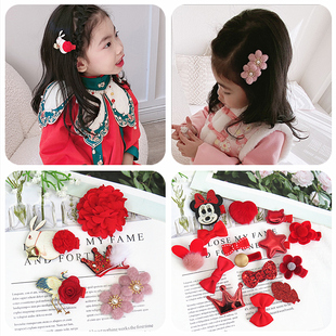 儿童古风发夹头饰宝宝立体皇冠爱心发卡女童新年喜庆蝴蝶结边夹子