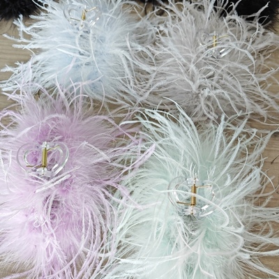 大号羽毛发夹鸵鸟毛毛鲨鱼夹后脑勺抓夹高级感奶奶灰色发抓头饰