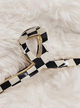 新款黑白格棋盘格鲨鱼夹方夹大容量抓夹黑白经典发夹高级感夹子