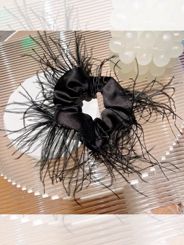 鸵鸟毛大肠发圈丸子头高马尾