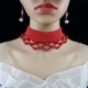 领装 新款 手工珍珠假领子项链女百搭花边假衬衫 饰红色护颈围脖立领