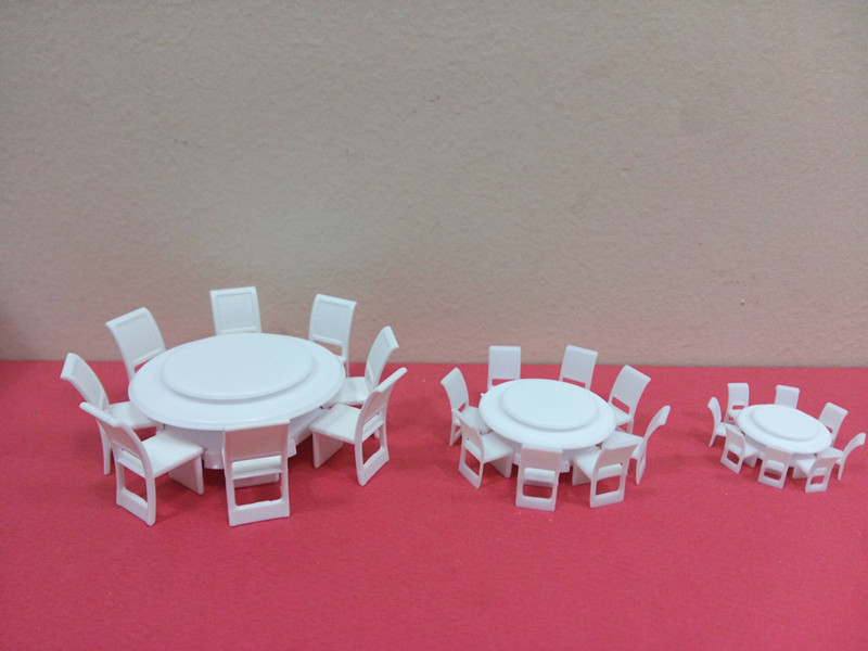 1:50 1:75 1:100餐桌模型 8人圆桌椅 8人桌椅 八人可旋转餐桌