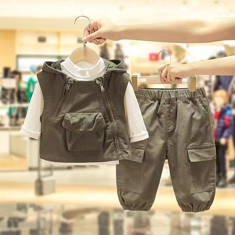 男童秋装套装2024新款儿童帅气小童韩版春秋衣服宝宝工装三件