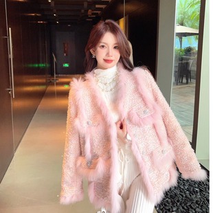 钟菲菲高级感加绒加厚羽绒内胆小香风毛毛外套女秋冬款2025