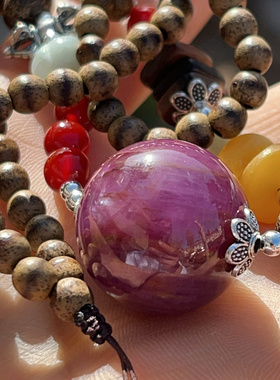 天然无烧无注胶无任何处理红宝石圆珠锁骨链吊坠项链沉香木蜜蜡