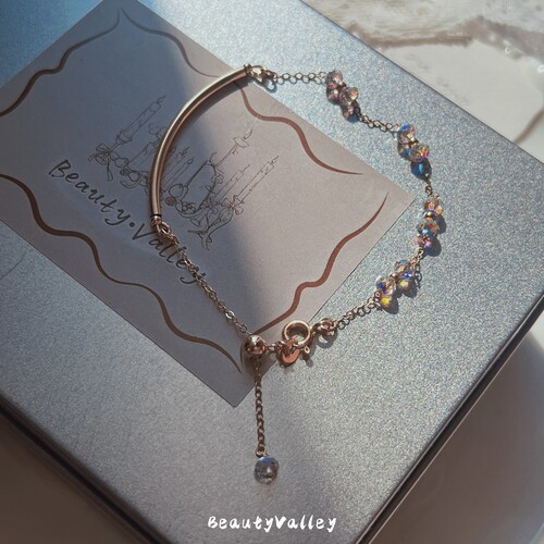 B.V原创美国进口14K包金奥地利百搭气质简约蝴蝶白水晶超闪手链女