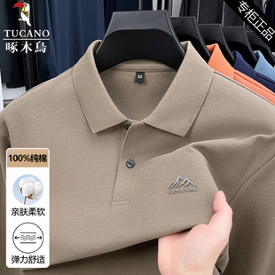新款 polo衫 啄木鸟2025春秋季 纯棉长袖 男士 印花t恤翻领免烫打底衫