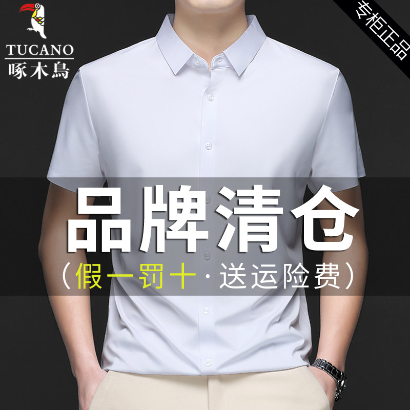 啄木鸟冰丝无痕免烫男士短袖衬衫图片