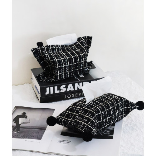 黑色格纹纸巾盒轻奢高档纸巾套