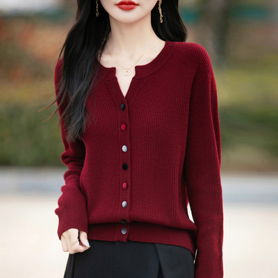 安迪绒大朗毛织V领针织开衫外套