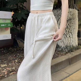 夏季高腰显瘦慵懒风宽松嘉兴天丝亚麻女装速干棉麻休闲阔腿女裤子